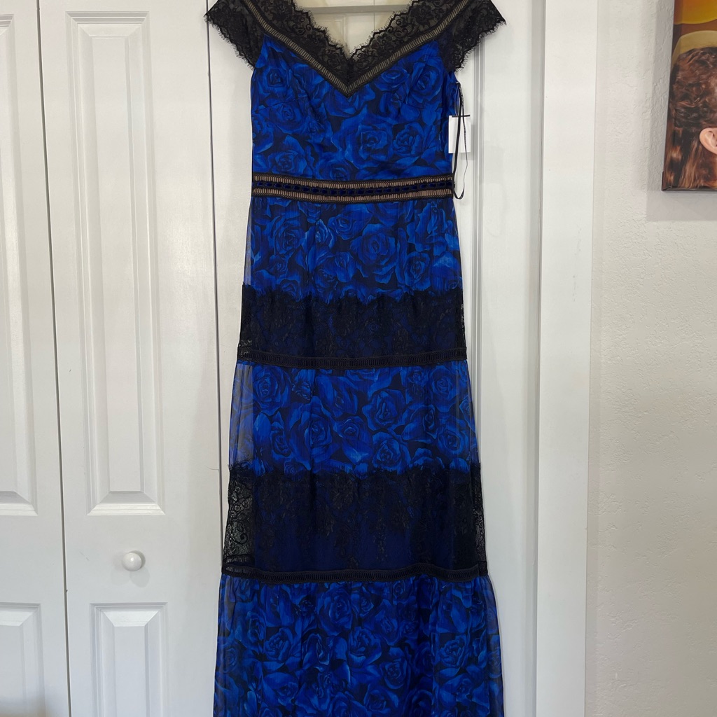 Elegant Blue And Black Lace Dress